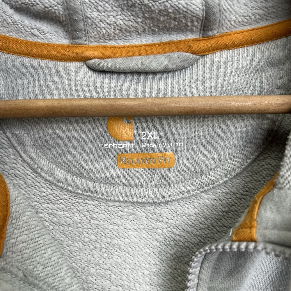 Carhartt Hoodie Mens 2XL Gray Relaxed Fit Full Zip Fleece Sweatshirt Workwear - Picture 3 of 8